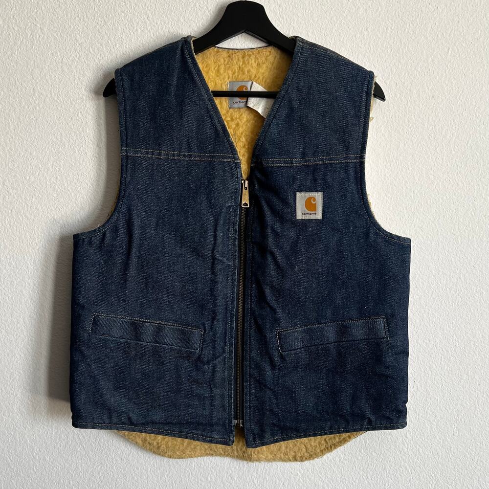 Carhartt blue denim sherpa lined work wear vest